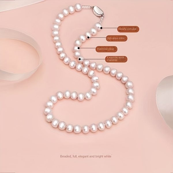 Elegant Freshwater Pearl Jewelry Set for Women - Includes Necklace, Bracelet & Stud Earrings, Milk White, Luxurious Classic Accessories - Image 5