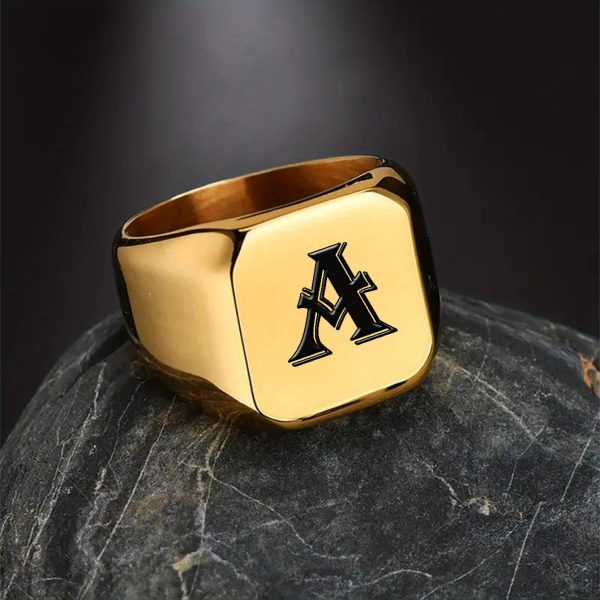 1pc Exquisite Classic Stainless Steel Letter Ring - Fashionable Simple Design, 26-Letter Engraving, Durable and Hypoallergenic - Perfect for Everyday Wear - Image 3