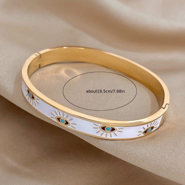 1pc Stylish Eyes Pattern Bangle Bracelet - Durable Stainless Steel Construction, Fashionable Cuff Design, Ideal Gift for Friends, Family, and Men - Perfect Accessory for Any Occasion - Image 2