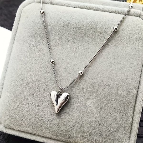 1pc Stainless Steel Couple Love Heart Steel Beads Clavicle Necklace, Suitable For Daily Decoration Gifts For Girlfriend Boyfriend - Image 6