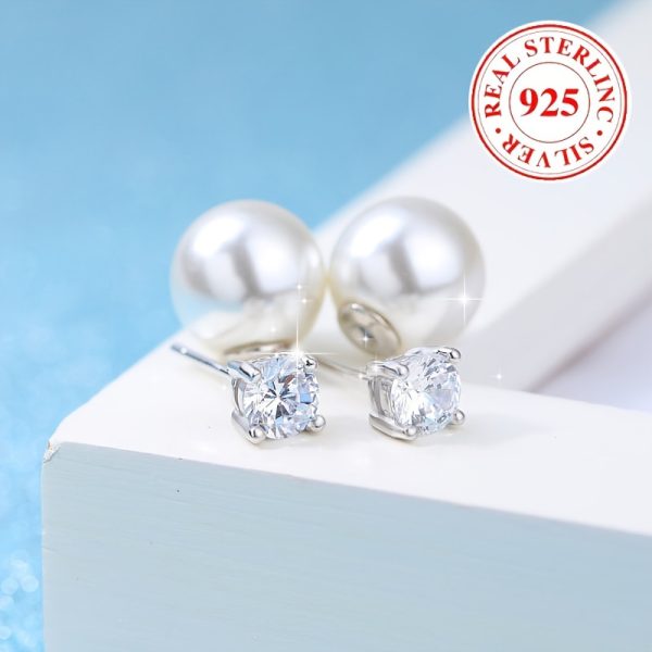 Luxurious Freshwater Pearl Stud Earrings - Brass silver-plated, Hypoallergenic, Elegant Ear Jacket Design, Perfect for Wedding, Luxury Style, Female Jewelry, Durable and Long-Lasting, Easy to Wear and Comfortable - Image 4