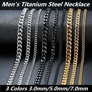 1pc Men's Stainless Steel Cuban Link Chain Necklace, Artificial Jewelry Accessories, 3.0mmu002F5.0mmu002F7.0mm Length 60cmu002F23.62''