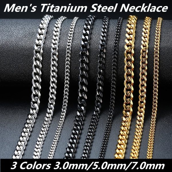 1pc Men's Stainless Steel Cuban Link Chain Necklace, Artificial Jewelry Accessories, 3.0mmu002F5.0mmu002F7.0mm Length 60cmu002F23.62''