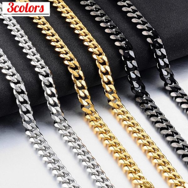 1pc Men's Stainless Steel Cuban Link Chain Necklace, Artificial Jewelry Accessories, 3.0mmu002F5.0mmu002F7.0mm Length 60cmu002F23.62'' - Image 2