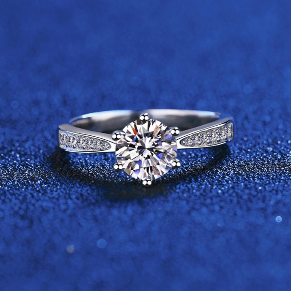 1 Carat Moissanite S925 Sterling Silver AuraBling Same Style Micro-set Six-claw Ring D Color - Image 5