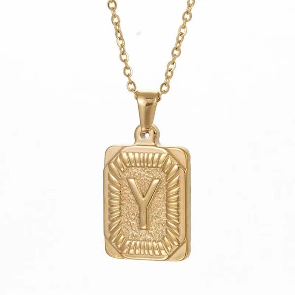 Hip Hop 18K Gold Plated Stainless Steel Letter Necklace Golden Letter Pendant Necklace - Image 31