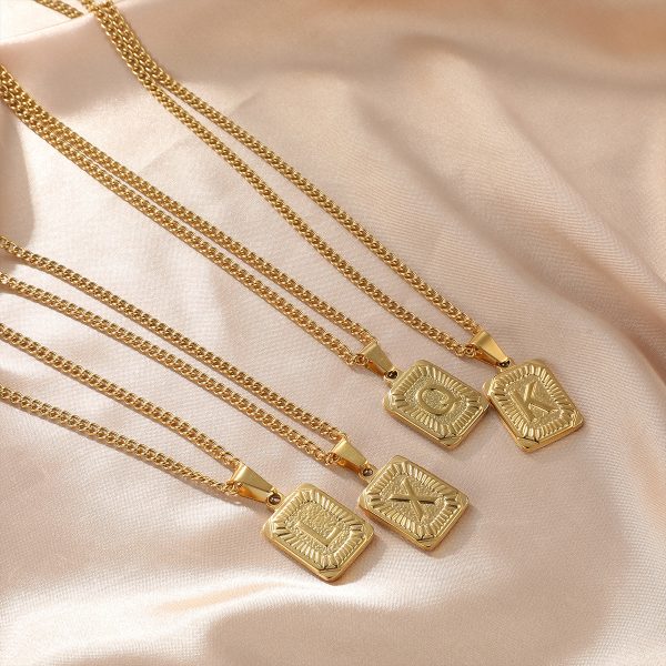Hip Hop 18K Gold Plated Stainless Steel Letter Necklace Golden Letter Pendant Necklace - Image 2