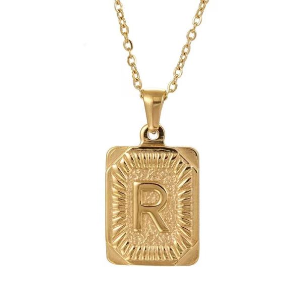 Hip Hop 18K Gold Plated Stainless Steel Letter Necklace Golden Letter Pendant Necklace - Image 22