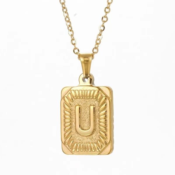 Hip Hop 18K Gold Plated Stainless Steel Letter Necklace Golden Letter Pendant Necklace - Image 25