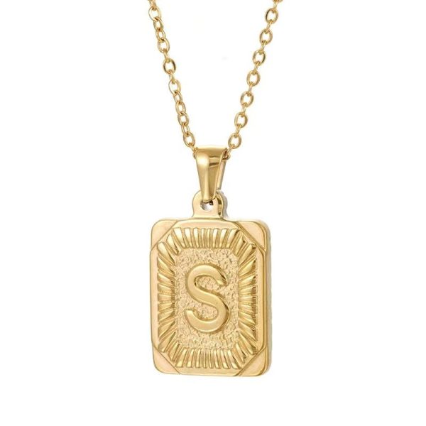 Hip Hop 18K Gold Plated Stainless Steel Letter Necklace Golden Letter Pendant Necklace - Image 23