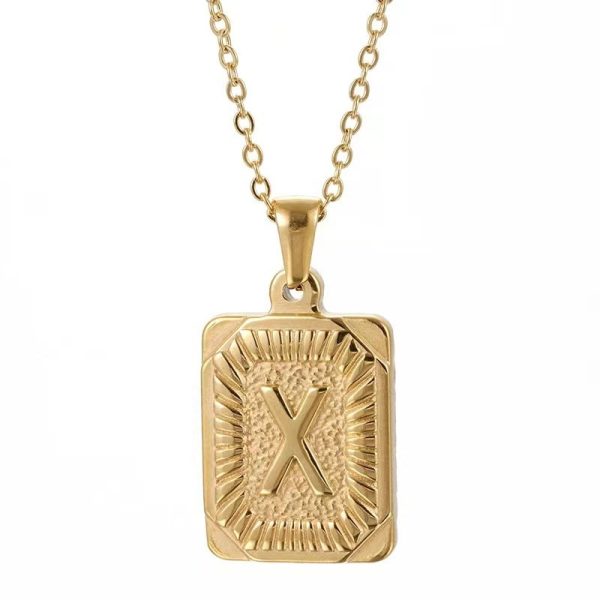 Hip Hop 18K Gold Plated Stainless Steel Letter Necklace Golden Letter Pendant Necklace - Image 28