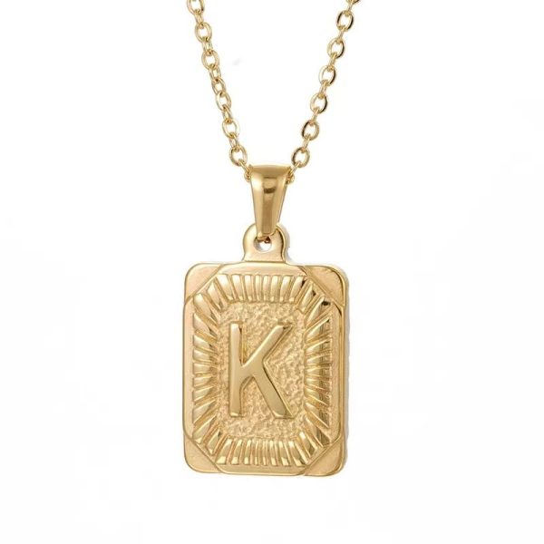 Hip Hop 18K Gold Plated Stainless Steel Letter Necklace Golden Letter Pendant Necklace - Image 14