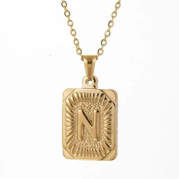Hip Hop 18K Gold Plated Stainless Steel Letter Necklace Golden Letter Pendant Necklace - Image 19