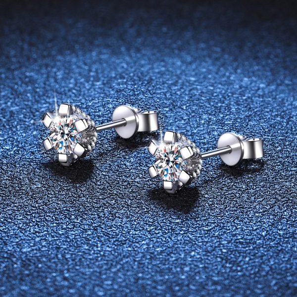 AuraBling 1pair Classic S925 Sterling Silver Simple Moissanite Round Stud Earrings For Men, With Gift Box And Silver Polishing Cloth