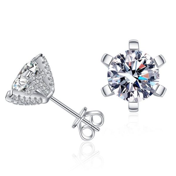 AuraBling 1pair Classic S925 Sterling Silver Simple Moissanite Round Stud Earrings For Men, With Gift Box And Silver Polishing Cloth - Image 4