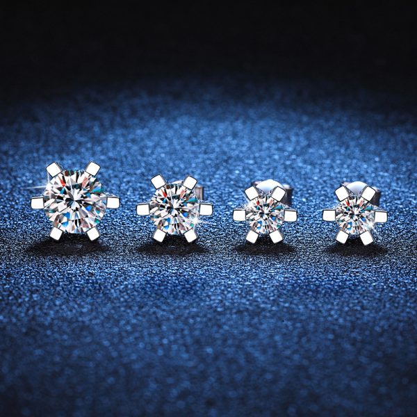 AuraBling 1pair Classic S925 Sterling Silver Simple Moissanite Round Stud Earrings For Men, With Gift Box And Silver Polishing Cloth - Image 3