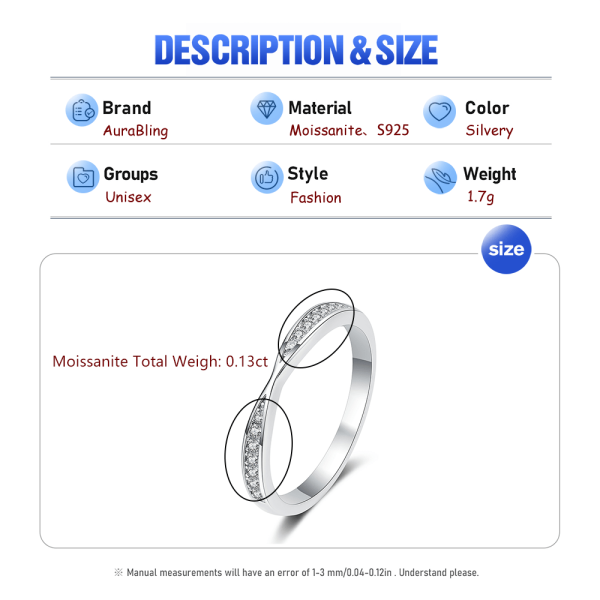 AuraBling S925 Simple Cross Moissanite Ring, Couple Ring, With Gift Box And Silver Polishing Cloth - Image 3