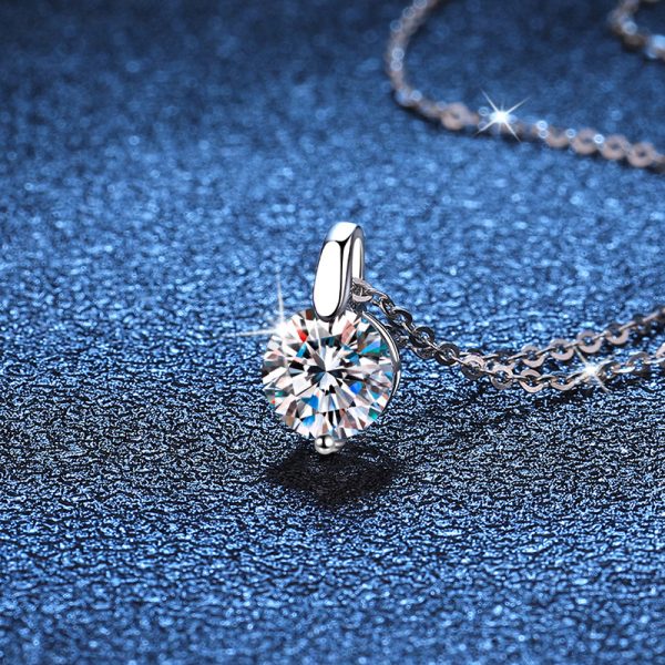 1pc Exquisite AuraBling S925 Sterling Silver Classic Moissanite Necklace - 1 Carat D Color Gemstone, Simple yet Elegant Design, Gift Box and Silver Polishing Cloth Included, Ideal Jewelry Gift for Men and Women on Any Occasion - Image 2