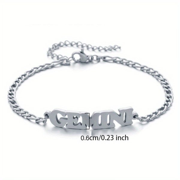 1pc Stainless Steel Zodiac Letter Pendant Bracelet Chain Jewelry Gift For Women Men Halloween Christmas Gift - Image 8
