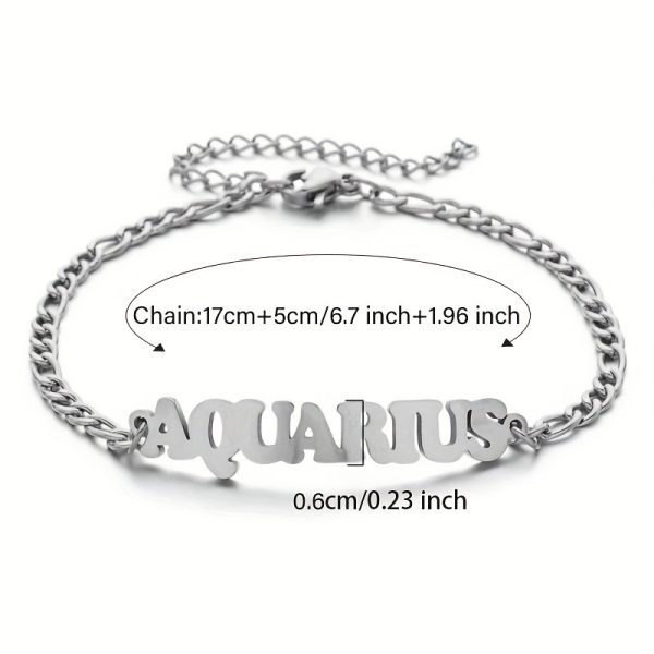 1pc Stainless Steel Zodiac Letter Pendant Bracelet Chain Jewelry Gift For Women Men Halloween Christmas Gift - Image 4