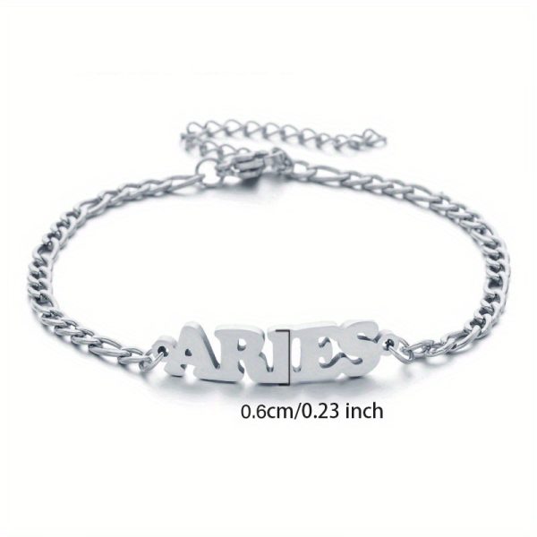 1pc Stainless Steel Zodiac Letter Pendant Bracelet Chain Jewelry Gift For Women Men Halloween Christmas Gift - Image 5