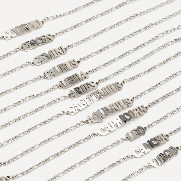 1pc Stainless Steel Zodiac Letter Pendant Bracelet Chain Jewelry Gift For Women Men Halloween Christmas Gift - Image 12