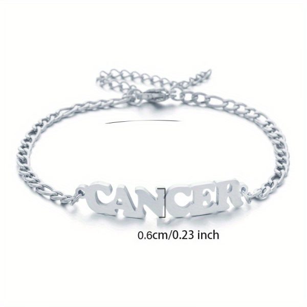 1pc Stainless Steel Zodiac Letter Pendant Bracelet Chain Jewelry Gift For Women Men Halloween Christmas Gift - Image 2