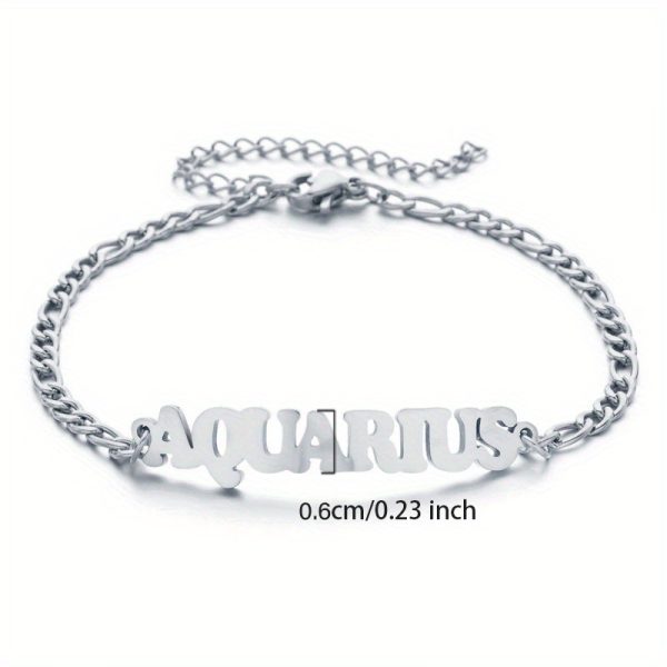 1pc Stainless Steel Zodiac Letter Pendant Bracelet Chain Jewelry Gift For Women Men Halloween Christmas Gift - Image 3