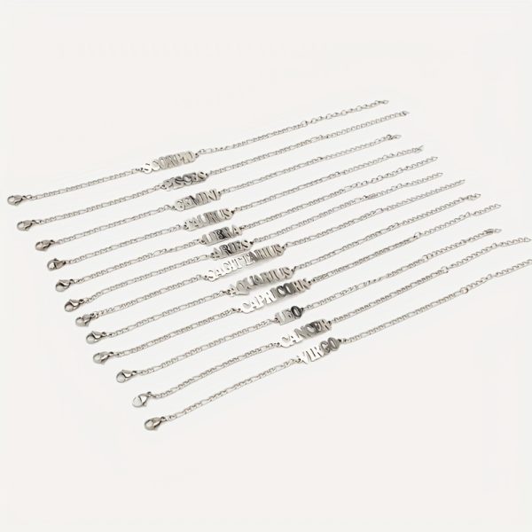 1pc Stainless Steel Zodiac Letter Pendant Bracelet Chain Jewelry Gift For Women Men Halloween Christmas Gift - Image 6