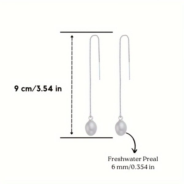Luxurious Freshwater Pearl Drop Earrings - 925 Sterling Silver, Elegant, Hypoallergenic, Daily Jewelry, Perfect Christmas Gift for Girls, Women, and Ladies - Image 2