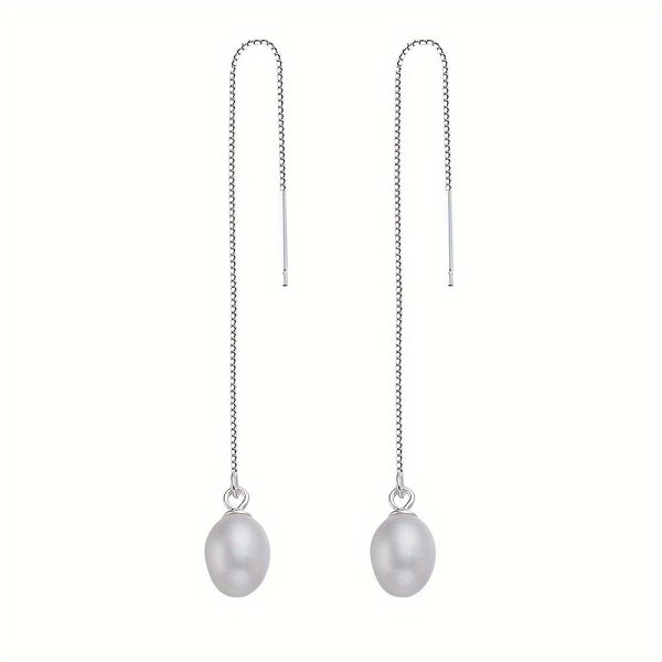 Luxurious Freshwater Pearl Drop Earrings - 925 Sterling Silver, Elegant, Hypoallergenic, Daily Jewelry, Perfect Christmas Gift for Girls, Women, and Ladies - Image 3