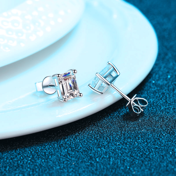 1pair S925 Rectangular Geometric Moissanite Stud Earrings For Men, With Gift Box - Image 4
