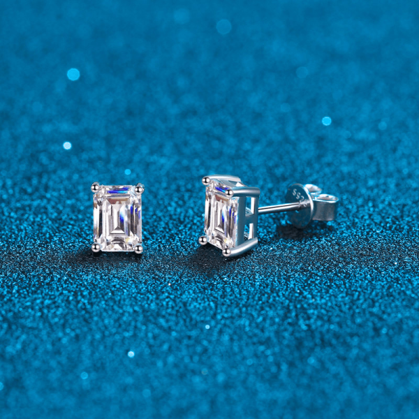 1pair S925 Rectangular Geometric Moissanite Stud Earrings For Men, With Gift Box - Image 3