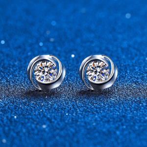 1pair S925 Simple Moissanite Round Stud Earrings For Men, Daily Couple Ear Jewelry, With Gift Box