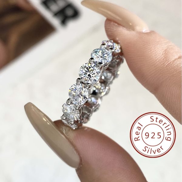 1pc Stunning Moissanite Eternity Ring - 7CT Gemstone, 925 Sterling Silver, Comfort Fit, Timeless Design - Image 2