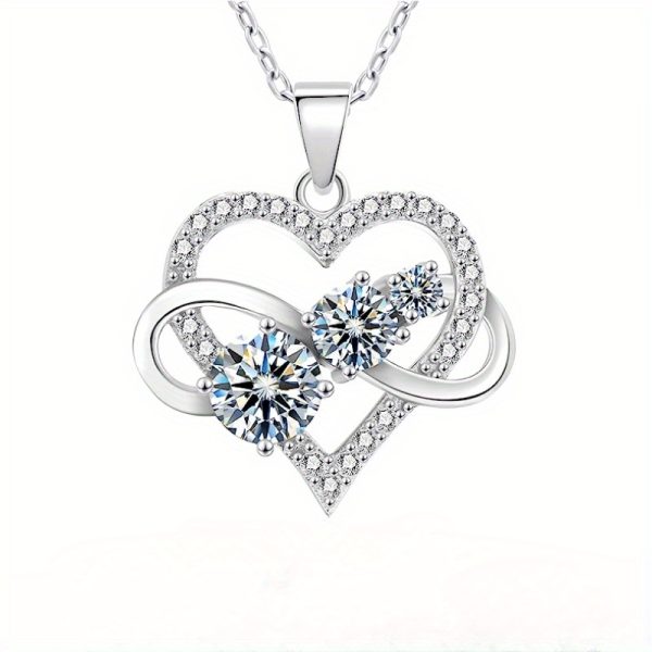 S925 Sterling Silver 1.8 Carat Moissanite Double Heart Pendant Necklace, Elegant And Luxurious Design, Perfect Gift For Women And Couples With Gift Box, 5gu002F0.18oz, Valentine's Dayu002FMother's Dayu002FAnniversaryu002FBirthday Gifts - Image 3