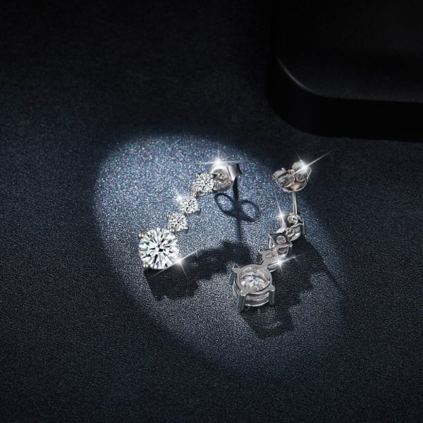Sterling Silver 925 Moissanite Dangle Earrings 2.6ct*2, Fashionable Unisex Couple & Friends Design, Elegant & Delicate Luxurious Trendy Creative Jewelry, Ideal for Daily Wear, Party, Vacation, Date, Birthday & Anniversary Gift, Comes with Gift Box, Stylish for Nightclubs - Image 3