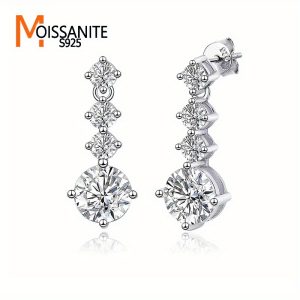 Sterling Silver 925 Moissanite Dangle Earrings 2.6ct*2, Fashionable Unisex Couple & Friends Design, Elegant & Delicate Luxurious Trendy Creative Jewelry, Ideal for Daily Wear, Party, Vacation, Date, Birthday & Anniversary Gift, Comes with Gift Box, Stylish for Nightclubs