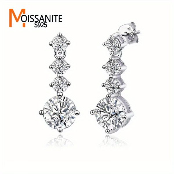 Sterling Silver 925 Moissanite Dangle Earrings 2.6ct*2, Fashionable Unisex Couple & Friends Design, Elegant & Delicate Luxurious Trendy Creative Jewelry, Ideal for Daily Wear, Party, Vacation, Date, Birthday & Anniversary Gift, Comes with Gift Box, Stylish for Nightclubs