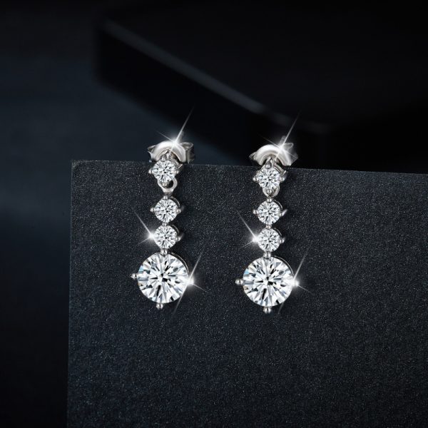 Sterling Silver 925 Moissanite Dangle Earrings 2.6ct*2, Fashionable Unisex Couple & Friends Design, Elegant & Delicate Luxurious Trendy Creative Jewelry, Ideal for Daily Wear, Party, Vacation, Date, Birthday & Anniversary Gift, Comes with Gift Box, Stylish for Nightclubs - Image 2