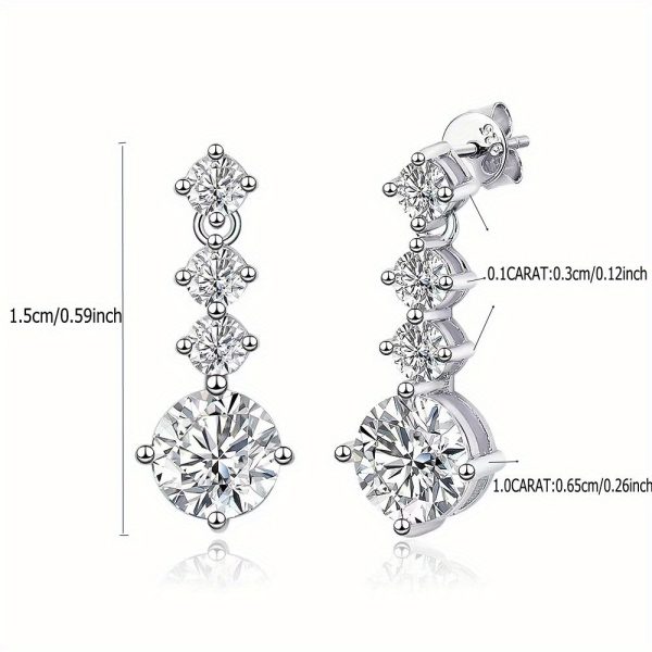 Sterling Silver 925 Moissanite Dangle Earrings 2.6ct*2, Fashionable Unisex Couple & Friends Design, Elegant & Delicate Luxurious Trendy Creative Jewelry, Ideal for Daily Wear, Party, Vacation, Date, Birthday & Anniversary Gift, Comes with Gift Box, Stylish for Nightclubs - Image 4