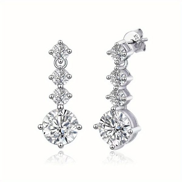 Sterling Silver 925 Moissanite Dangle Earrings 2.6ct*2, Fashionable Unisex Couple & Friends Design, Elegant & Delicate Luxurious Trendy Creative Jewelry, Ideal for Daily Wear, Party, Vacation, Date, Birthday & Anniversary Gift, Comes with Gift Box, Stylish for Nightclubs - Image 6