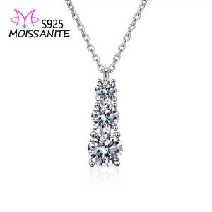 925 Sterling Silver Moissanite Necklace for Men & Women, 1.8ct, Luxury Casual Gift for Boyfriendu002FGirlfriend