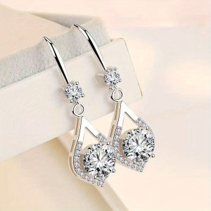 925 Sterling Silvery 1 Carat *2u002F2 Carat *2 Mosan Diamond Drop Shaped Pendant Earrings Europe And The United States Retro Light Luxury Niche Design Personality Everything Men And Women Senior Creative Jewelry Daily Wear Party Date Gift Box