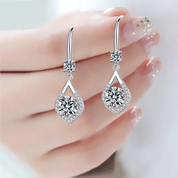 925 Sterling Silvery 1 Carat *2u002F2 Carat *2 Mosan Diamond Drop Shaped Pendant Earrings Europe And The United States Retro Light Luxury Niche Design Personality Everything Men And Women Senior Creative Jewelry Daily Wear Party Date Gift Box - Image 4