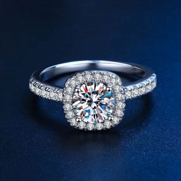 925 Sterling Silver Ring With Square Round 1 Carat Moissanite Ring Engagement Ring, Elegant, Perfect Gift For Proposal, Weddings, Parties, Anniversary, With Gift Box - Image 2