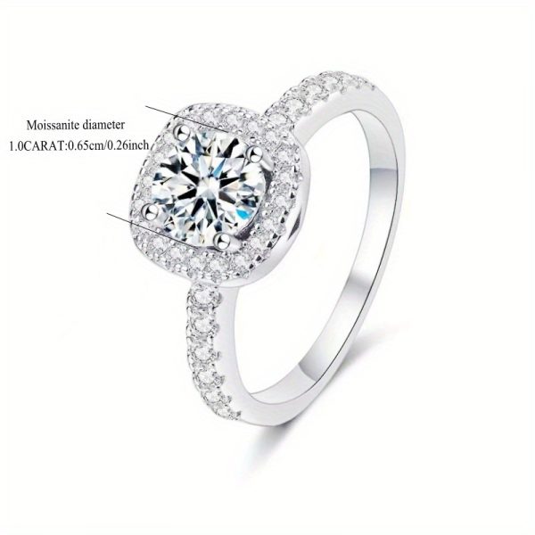 925 Sterling Silver Ring With Square Round 1 Carat Moissanite Ring Engagement Ring, Elegant, Perfect Gift For Proposal, Weddings, Parties, Anniversary, With Gift Box - Image 4