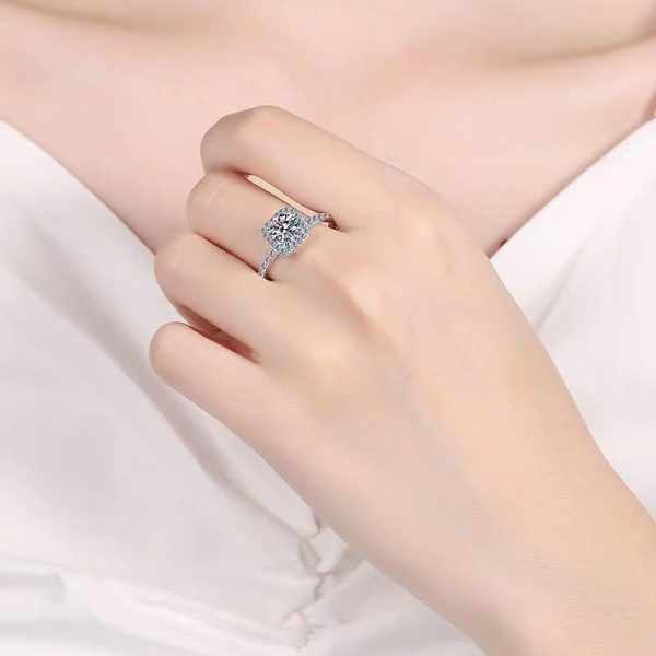 925 Sterling Silver Ring With Square Round 1 Carat Moissanite Ring Engagement Ring, Elegant, Perfect Gift For Proposal, Weddings, Parties, Anniversary, With Gift Box - Image 5