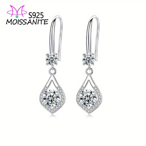 925 Sterling Silvery 1 Carat *2u002F2 Carat *2 Mosan Diamond Drop Shaped Pendant Earrings Europe And The United States Retro Light Luxury Niche Design Personality Everything Men And Women Senior Creative Jewelry Daily Wear Party Date Gift Box - Image 3