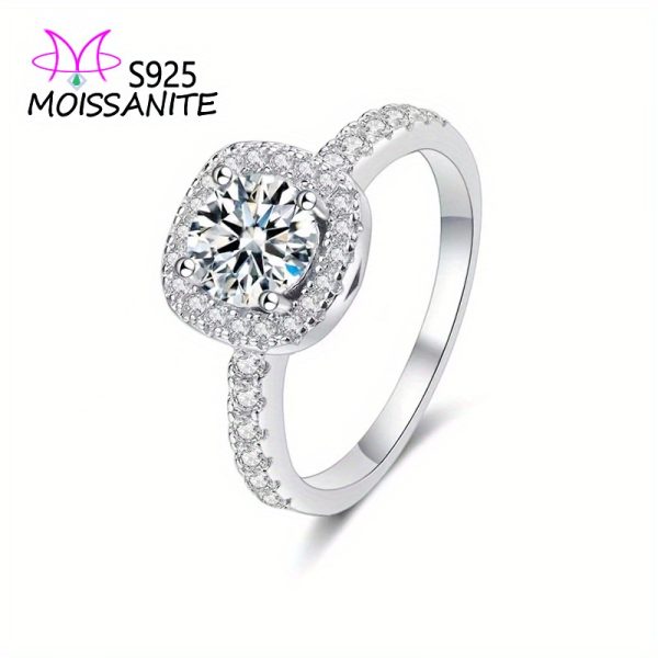 925 Sterling Silver Ring With Square Round 1 Carat Moissanite Ring Engagement Ring, Elegant, Perfect Gift For Proposal, Weddings, Parties, Anniversary, With Gift Box